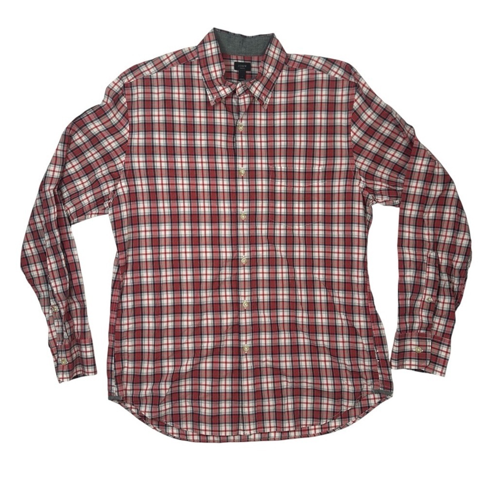 J.Crew Men’s Tartan Red Plaid Button-Down Shirt – Size Large – Long Sleeve
